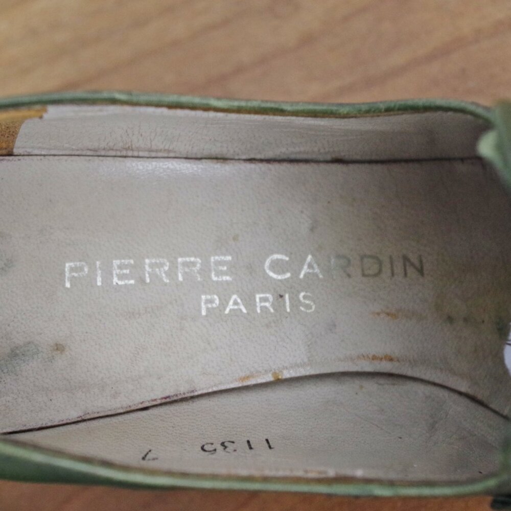 60's Vintage Pierre Cardin Paris Green Leather Buckle Front Heels 7AA - Picture 2 of 12